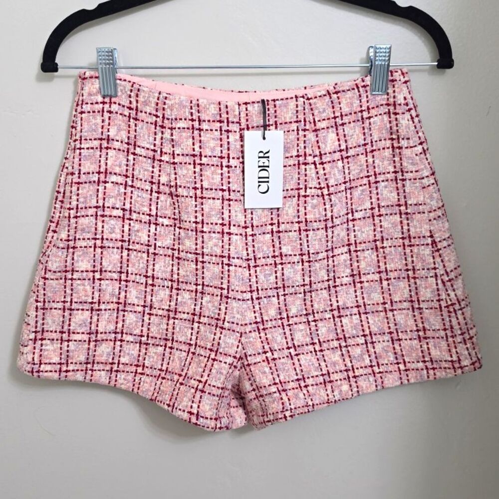 NWT Cider Pink Plaid Tweed Shorts Womens Small High Rise Lined Preppy Side Zip